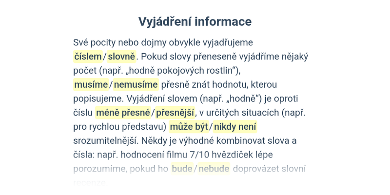 Vyjádření informací slovně a číslem
