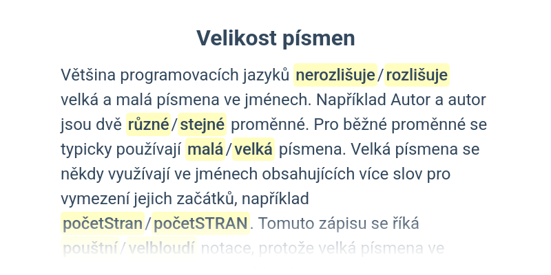 Pojmenování proměnných
